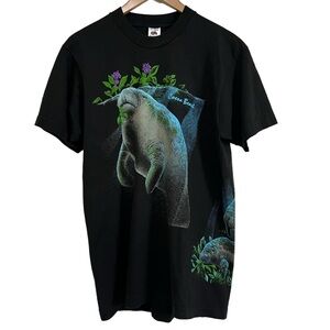 Vintage 90s Fruit of the Loom Shirt Manatee Dugong Cocoa Beach Black Large USA